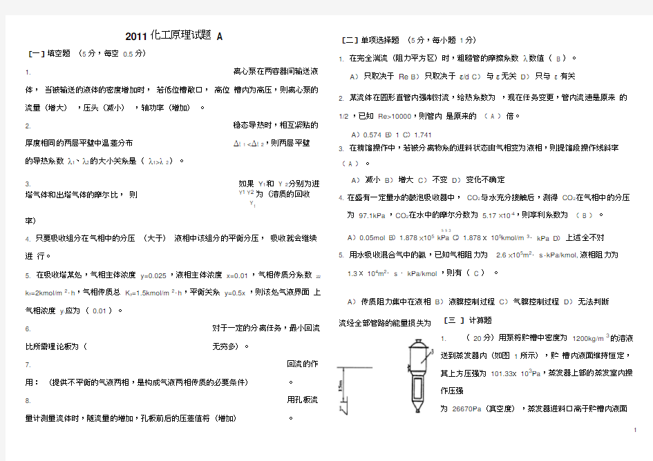 2011化工原理试题解析