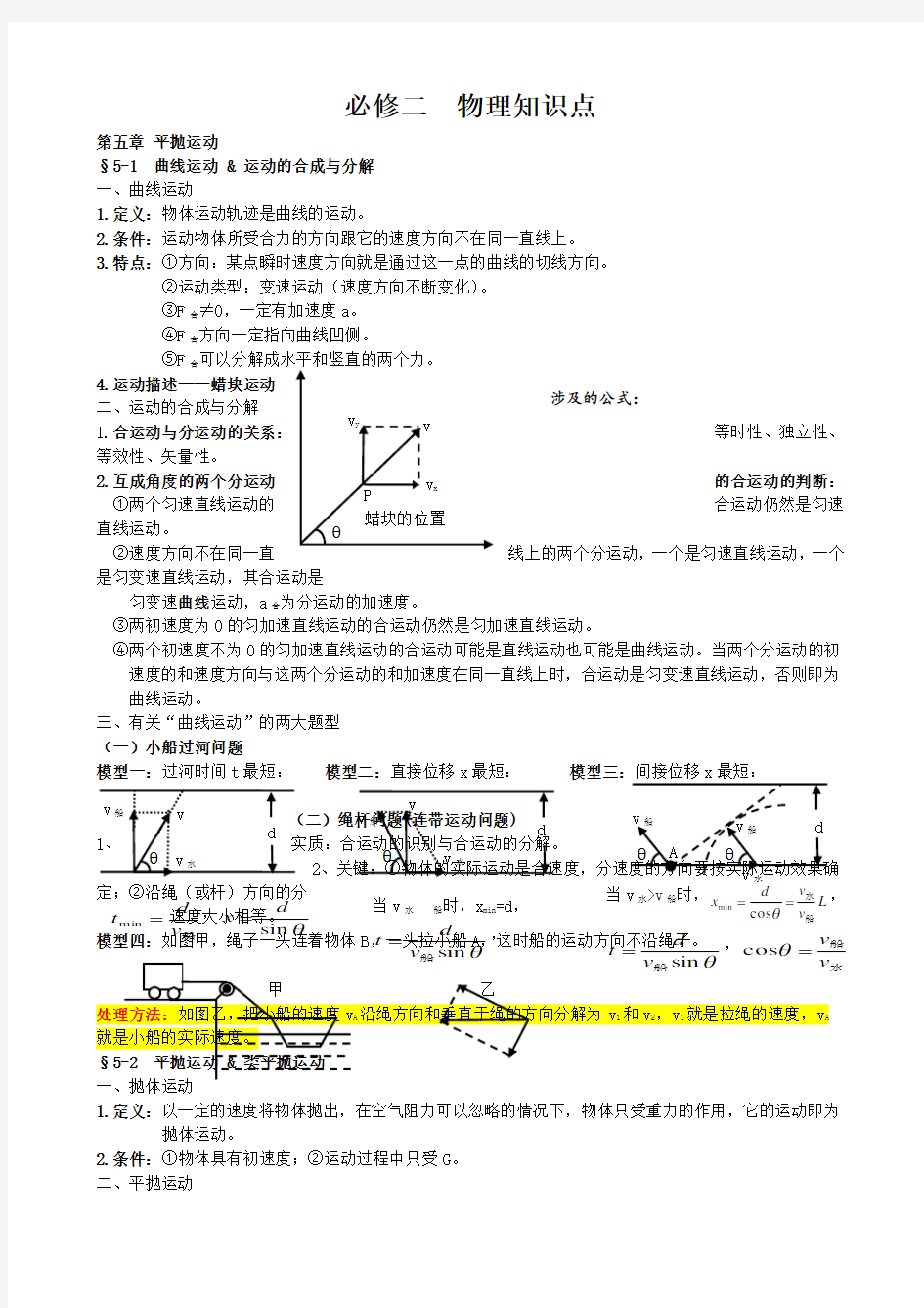 必修二物理知识点总结人教版