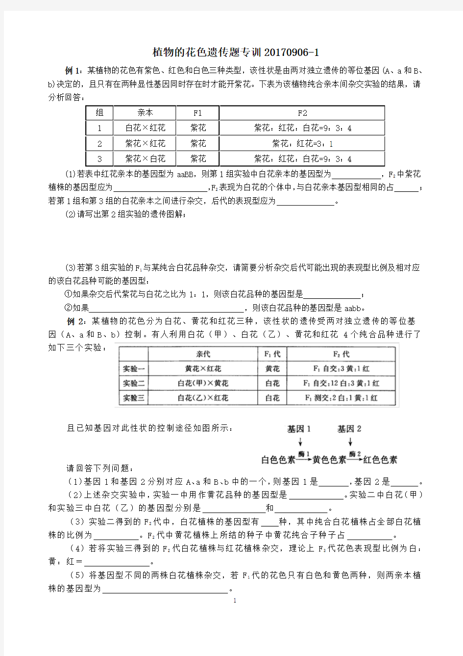 植物的花色遗传题专练20170906-1