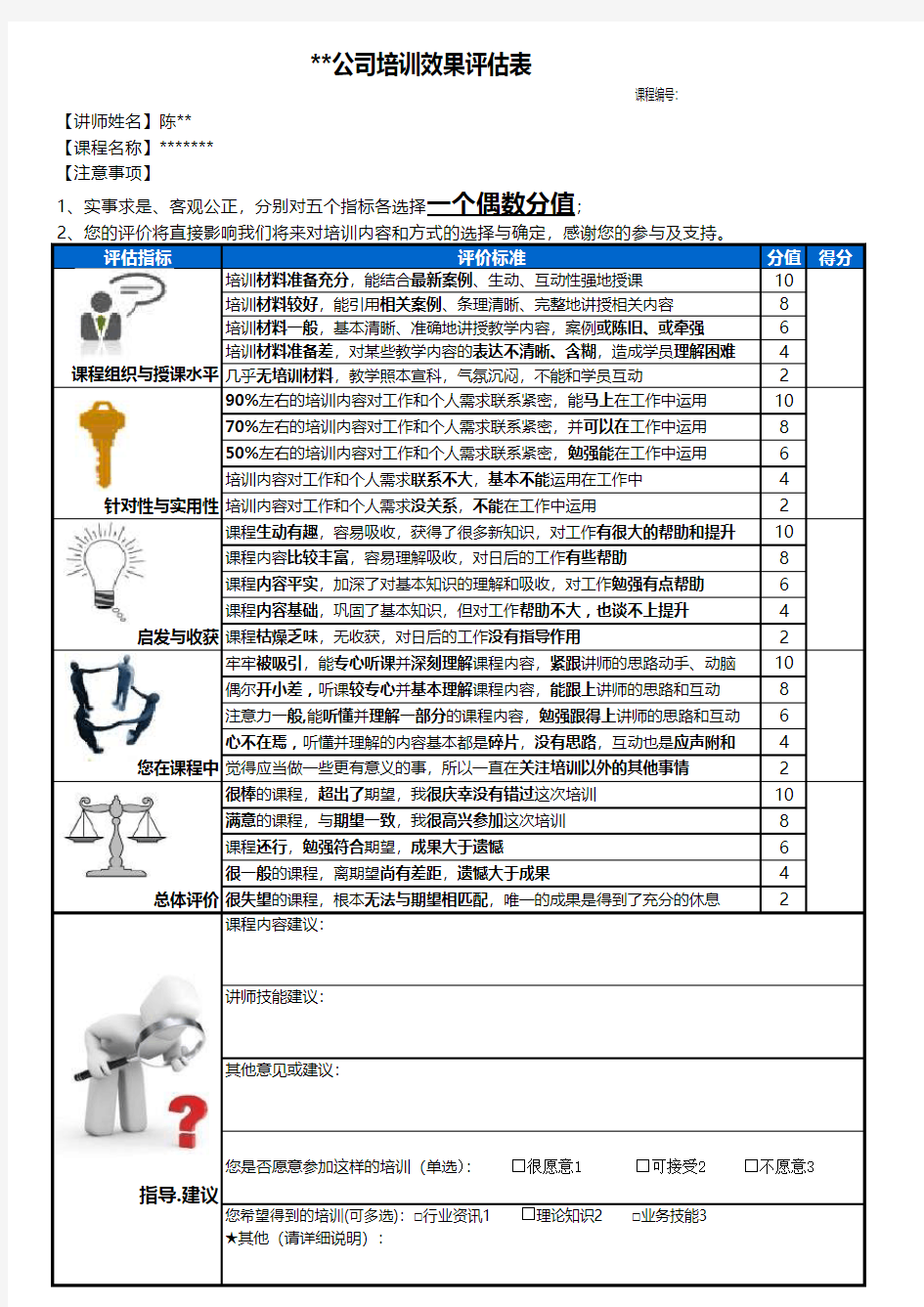 培训评估表