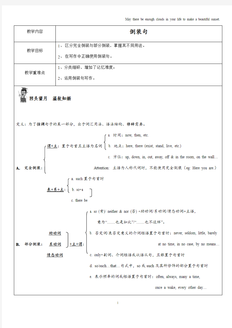 高中英语倒装句知识点讲解教案(无答案)