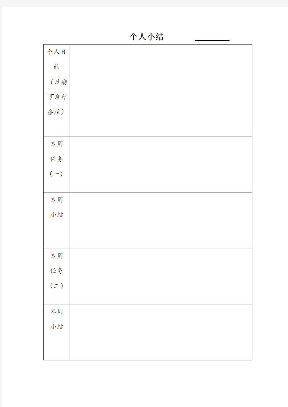 个人小结范本表格