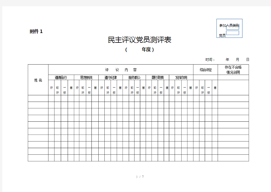 民主评议有关表格