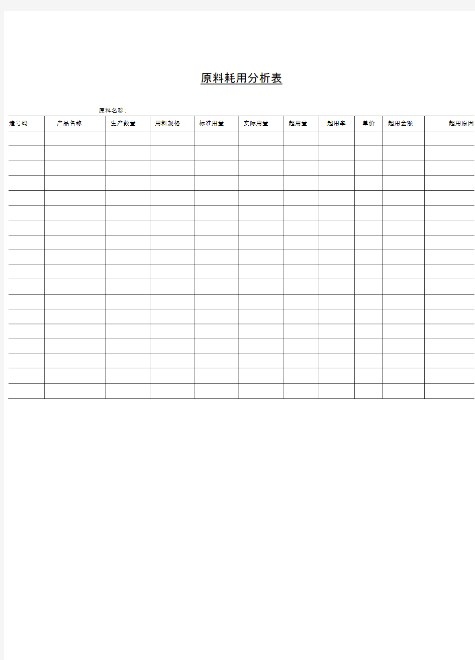 原料消耗情况分析表