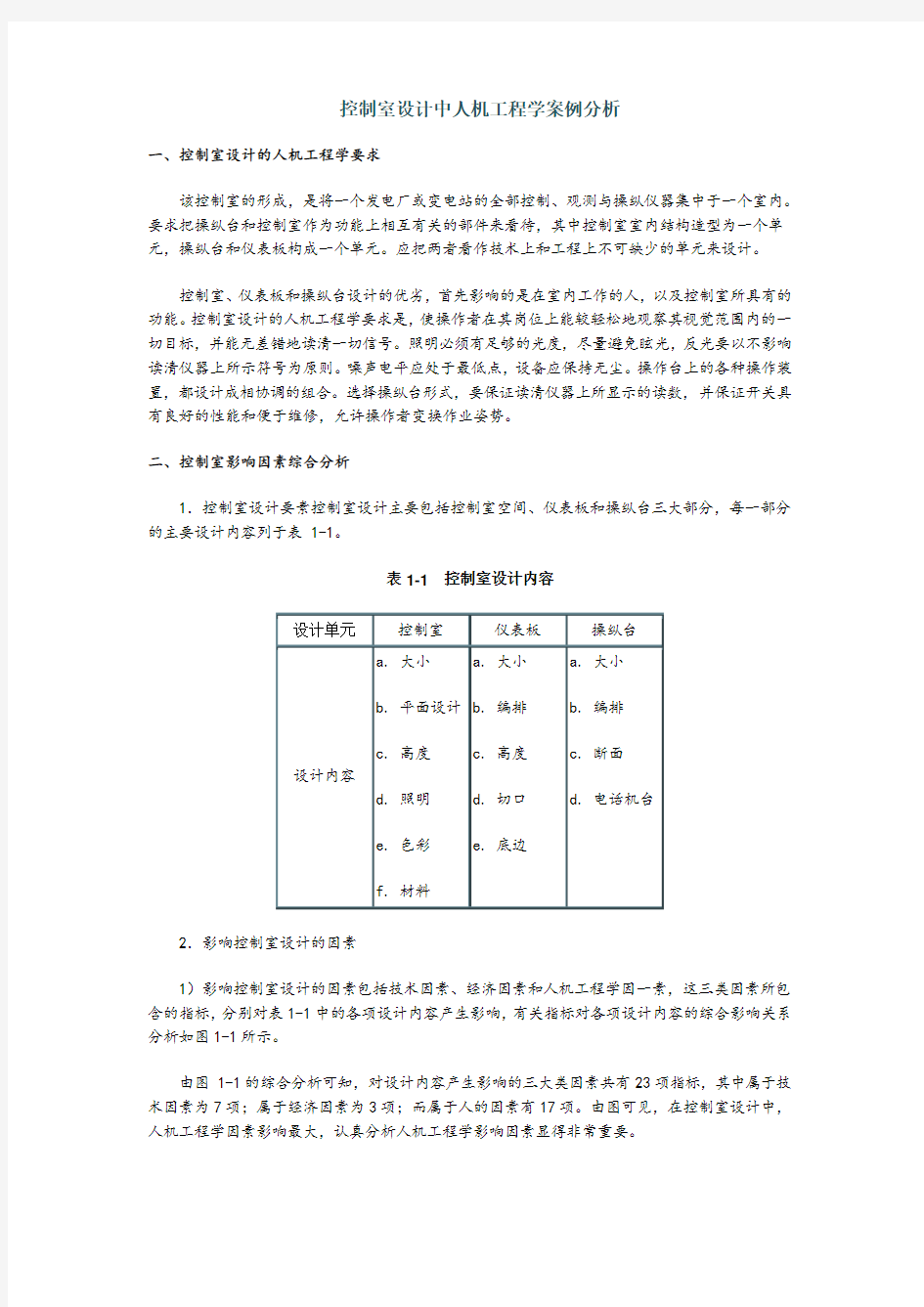 控制室设计中人机工程学案例分析