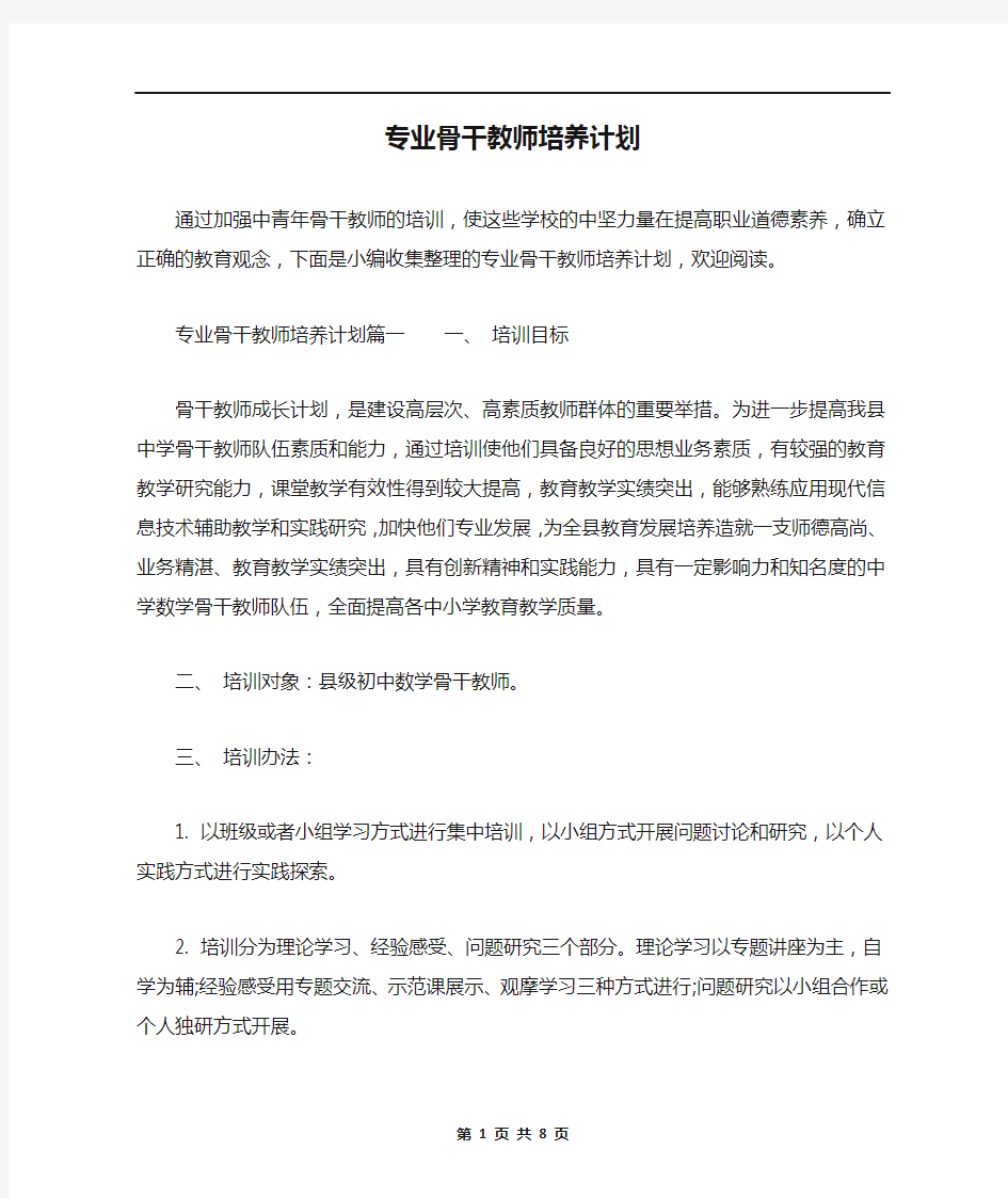 专业骨干教师培养计划