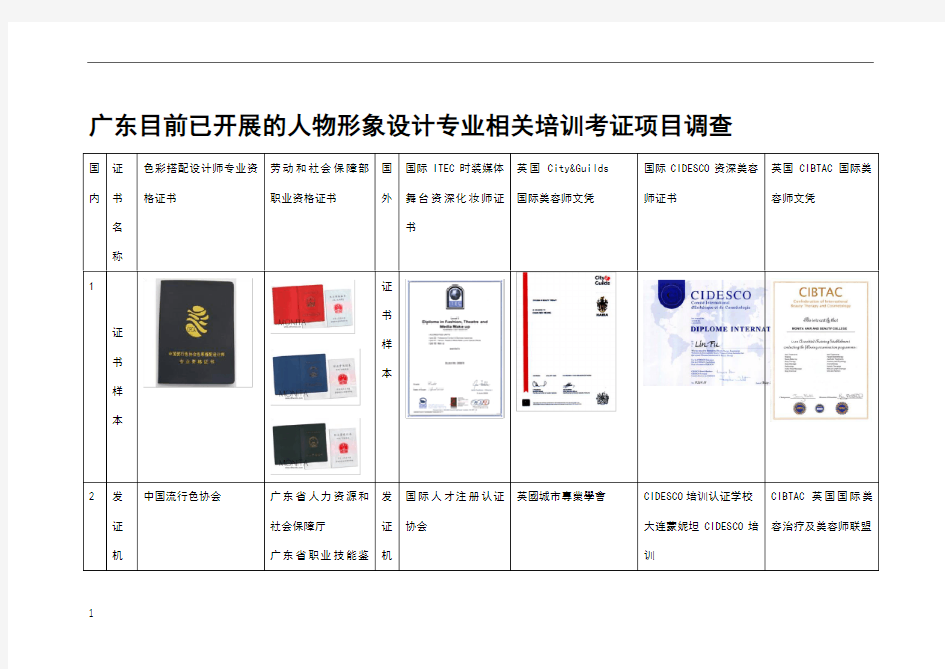 人物形象设计专业相关培训考证项目调查