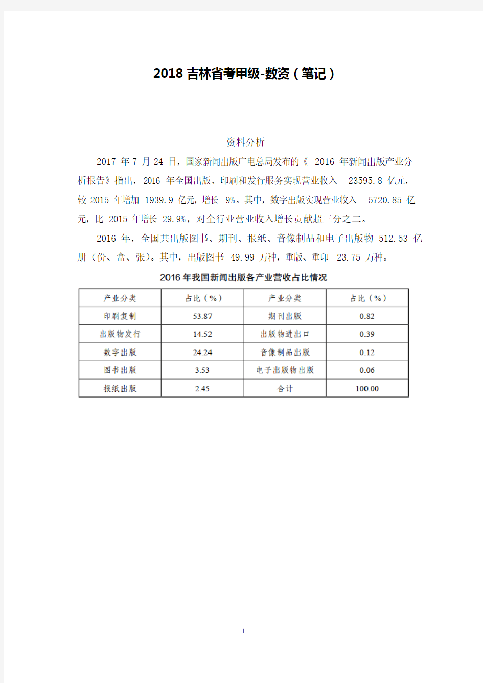 2018吉林省考甲级-数资(笔记)行测刷题