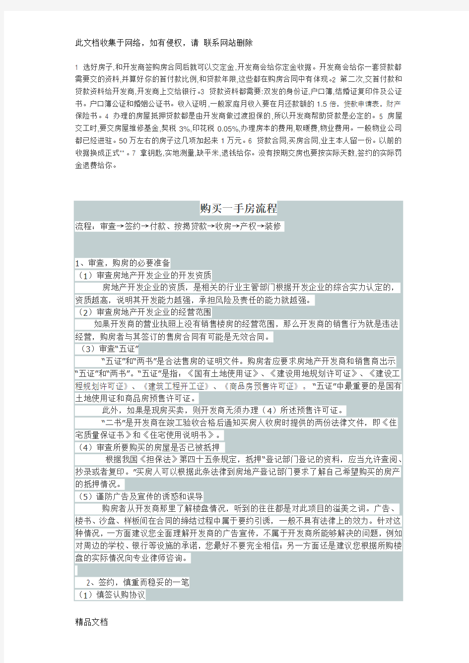 最新整理购买一手房流程学习资料