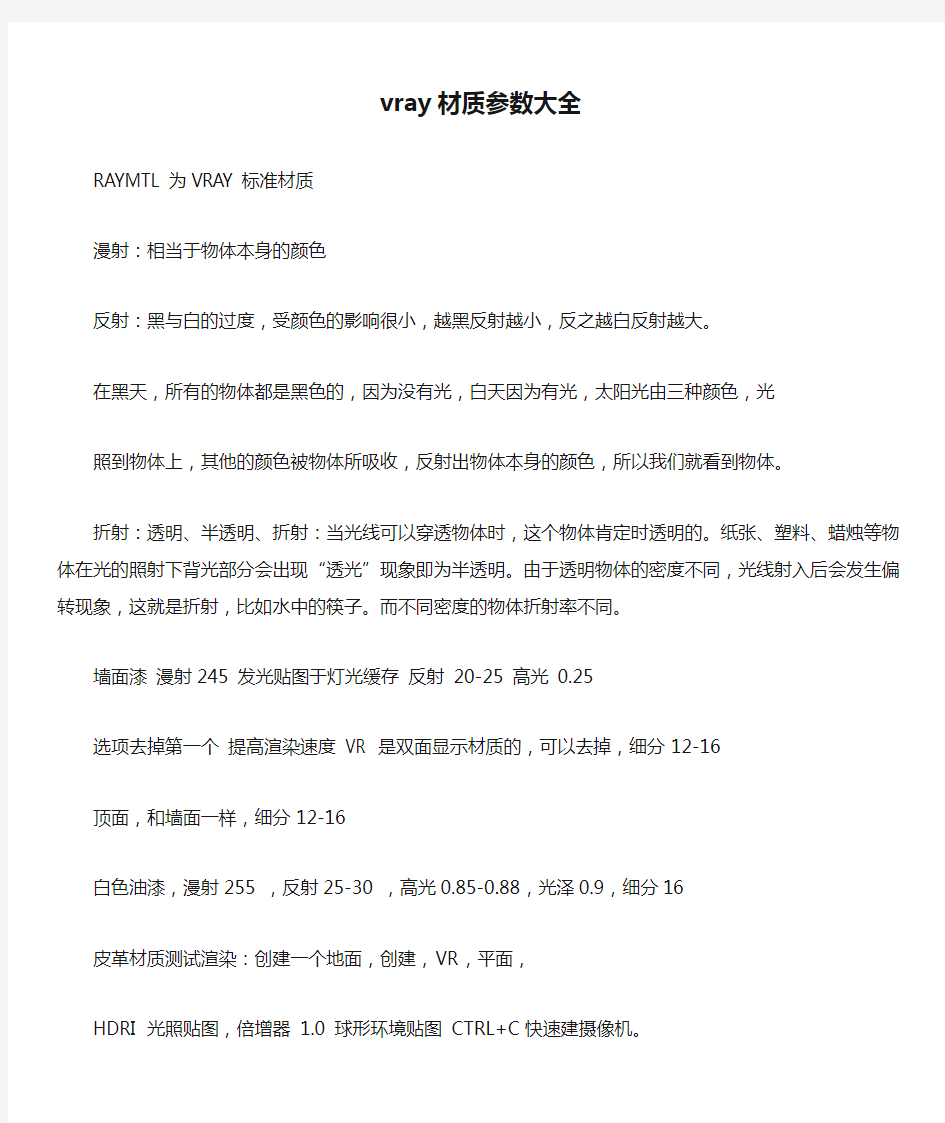 vray材质参数大全解析