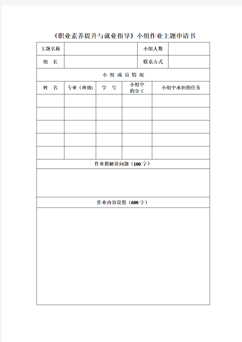 《职业素养提升与就业指导》小组作业主题申请书