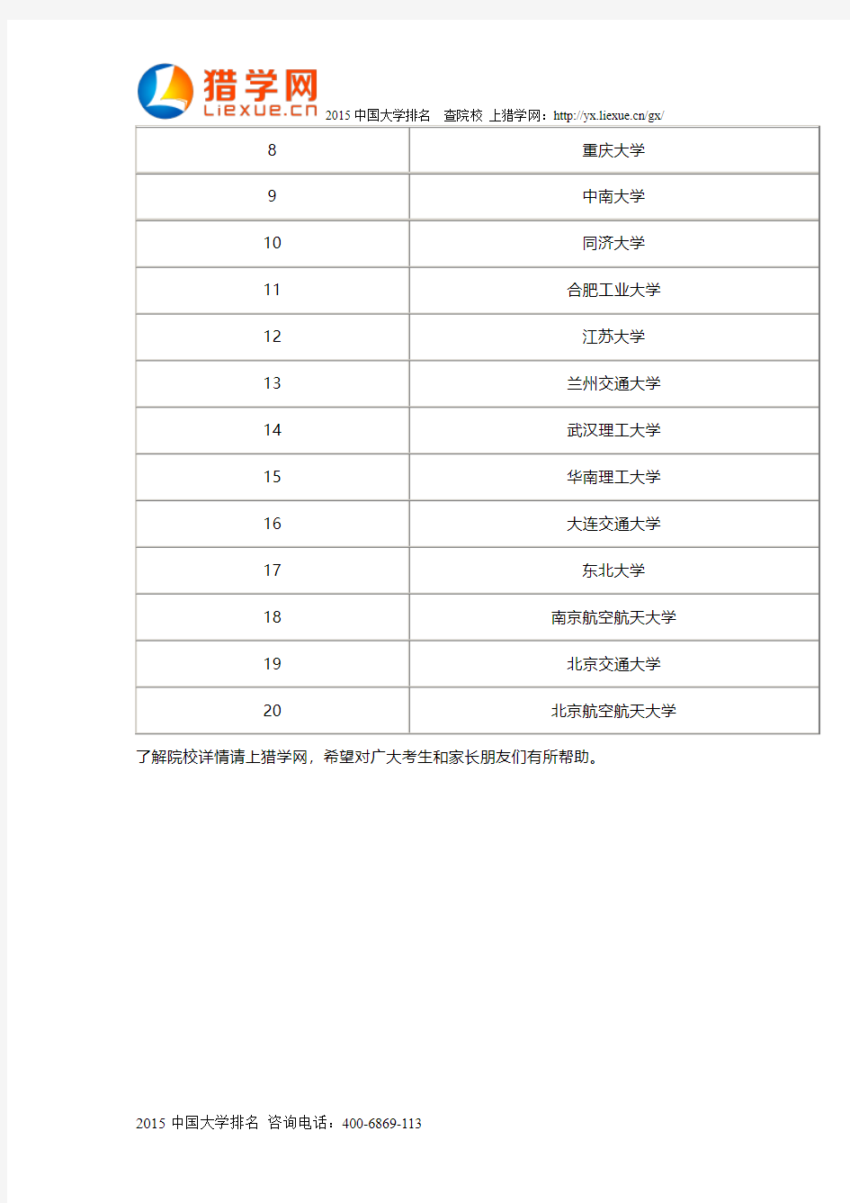 车辆工程专业大学排名