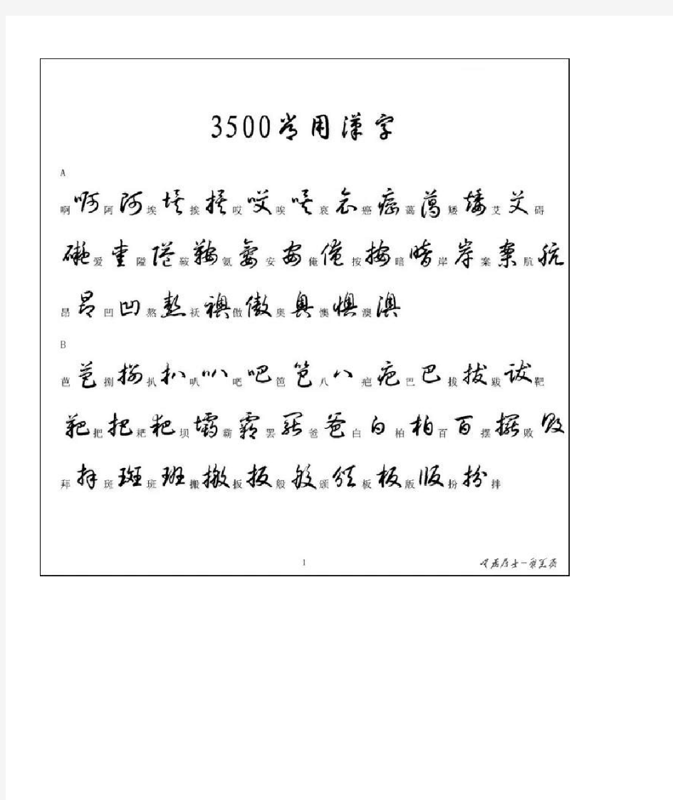 3500个常用汉字草书写法示例