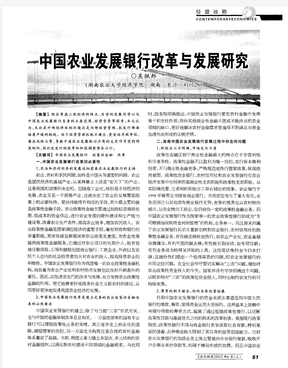 中国农业发展银行改革与发展研究
