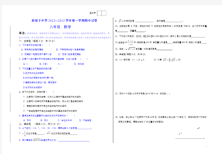 八年级上学期数学期中考试