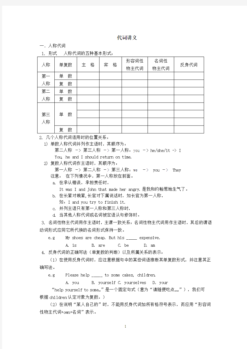 初中英语代词讲义 (8.21)