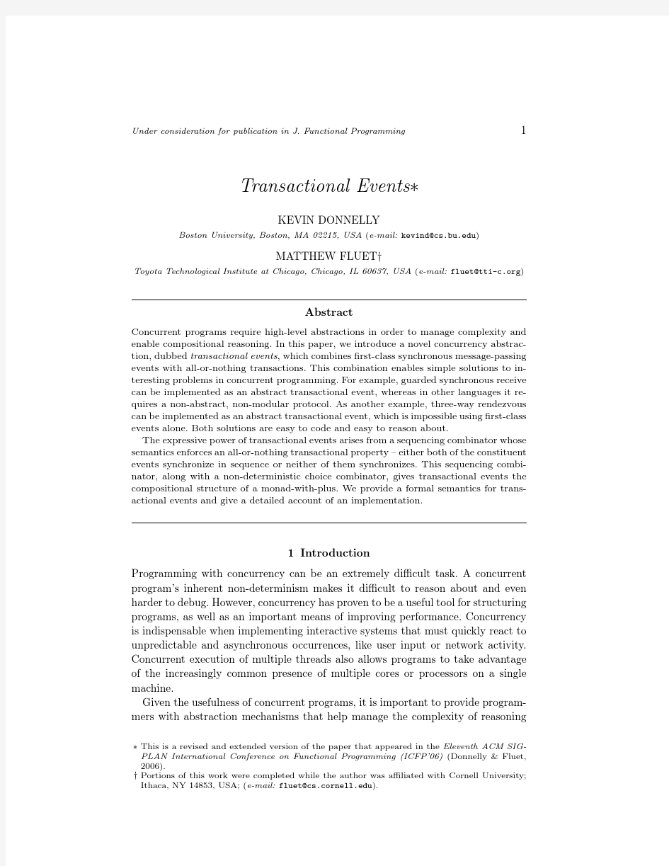 Under consideration for publication in J. Functional Programming 1 Transactional Events