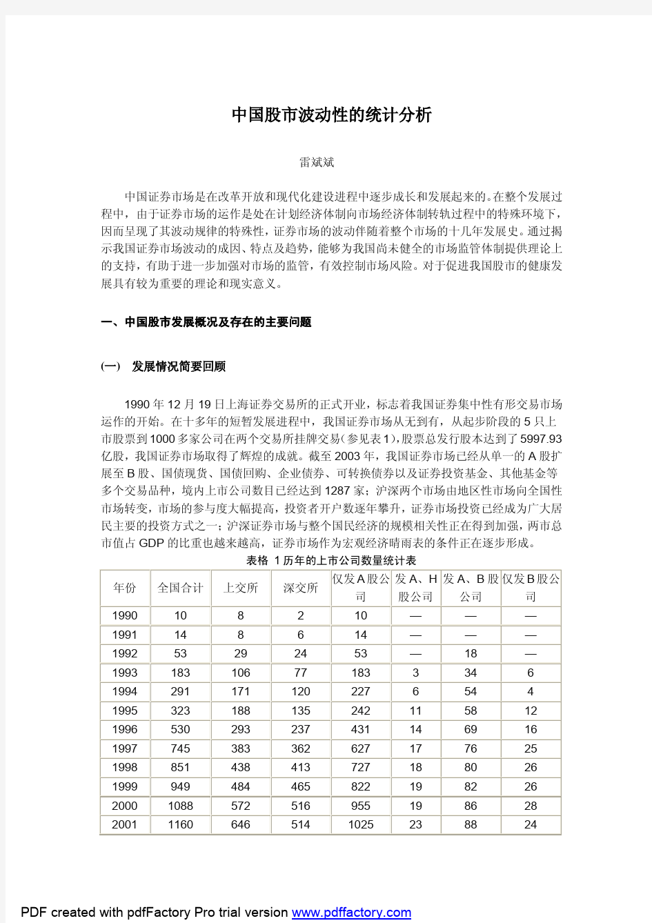 中国股市波动性的统计分析