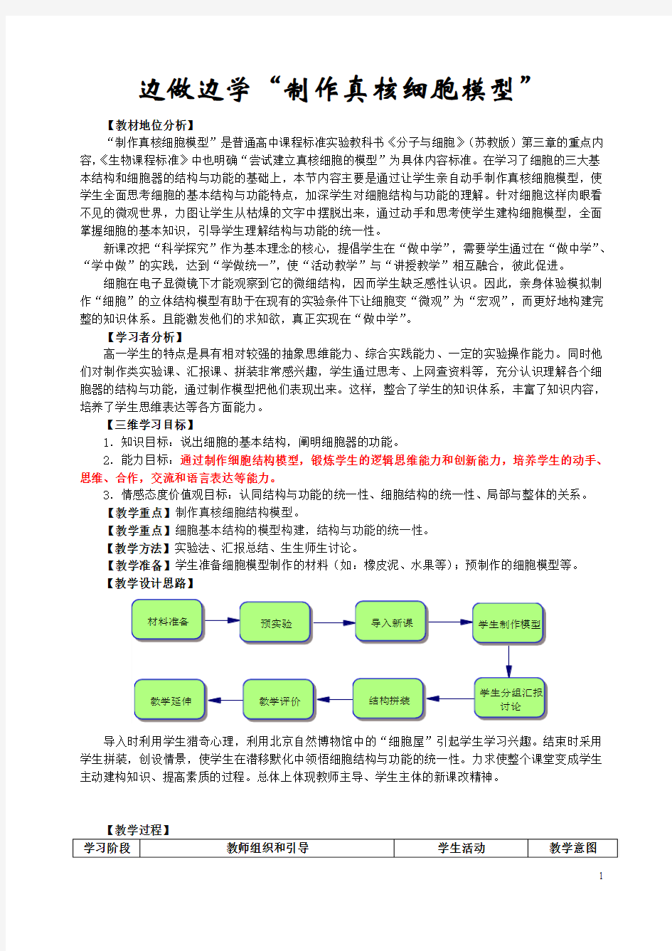 制作真核细胞模型