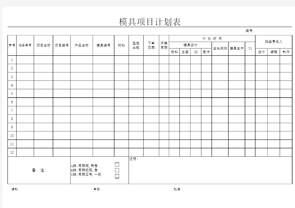 模具项目计划表