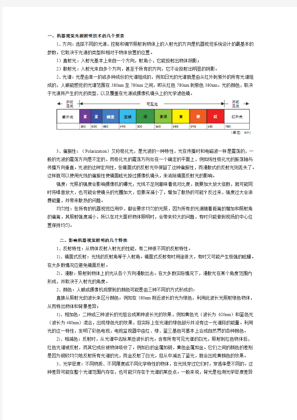 机器视觉光源选定参考