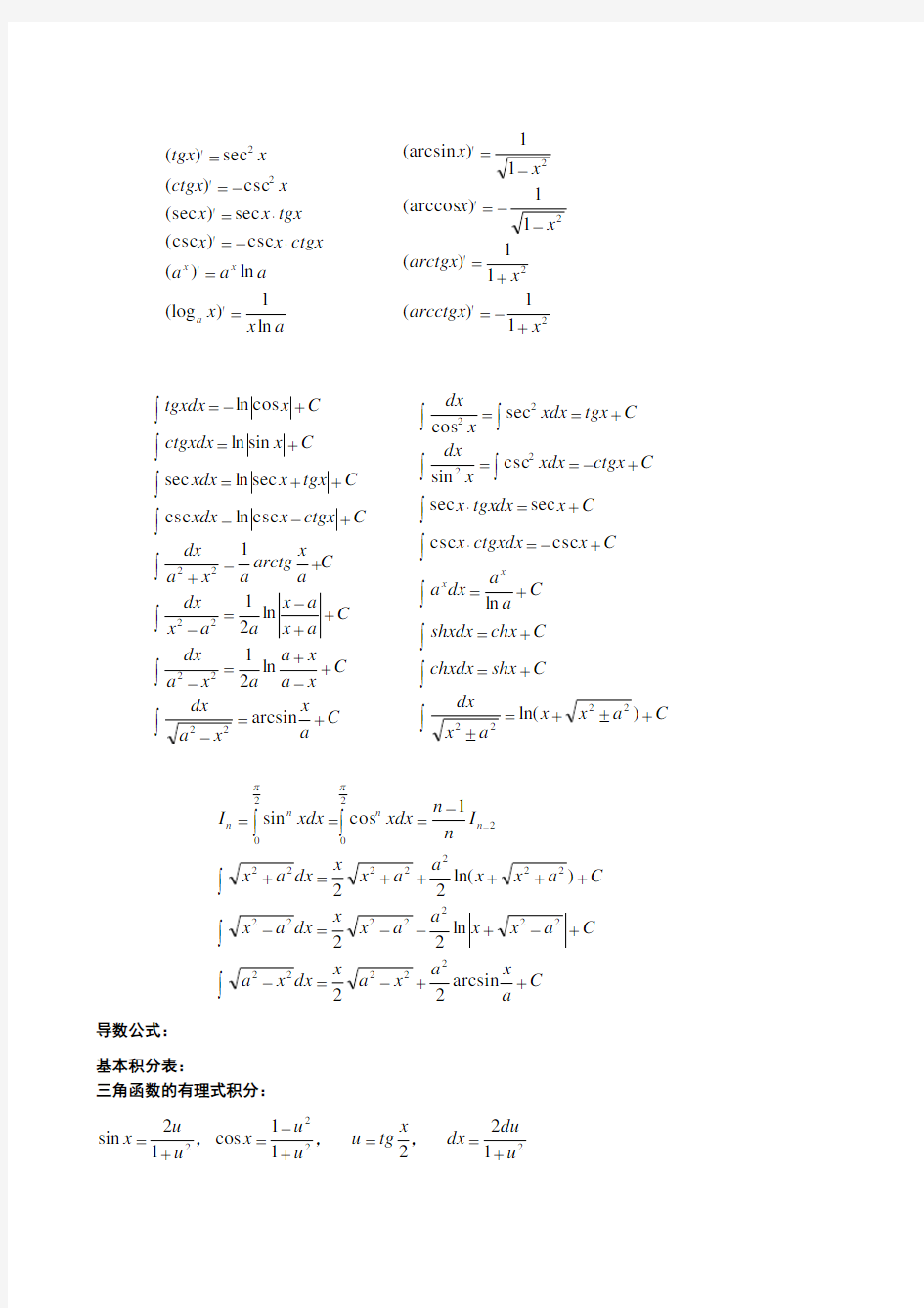 考研数学公式数三