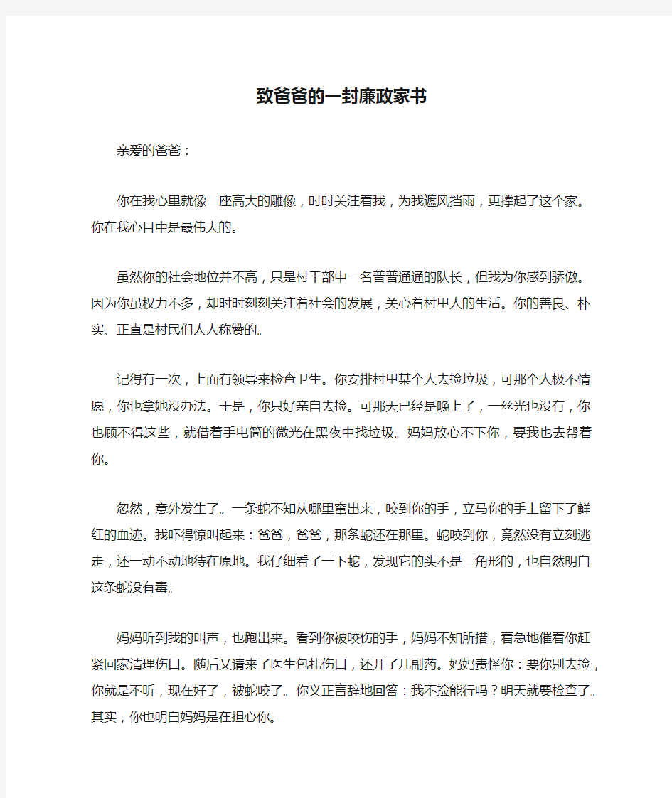 致爸爸的一封廉政家书