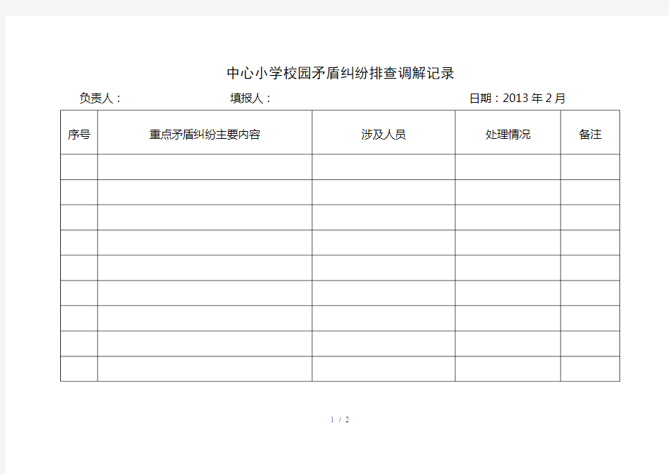 中心小学学生矛盾纠纷排查调解记录