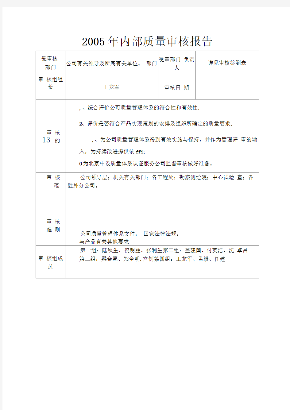 内部质量体系审核报告