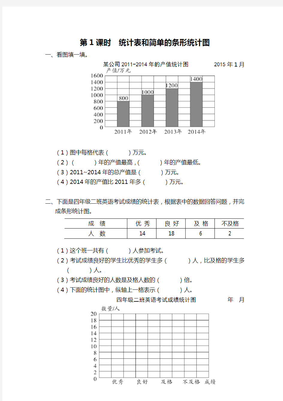 统计表和简单的条形统计图练习题