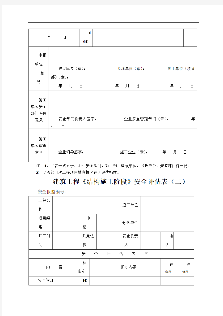 建筑工程安全评估表