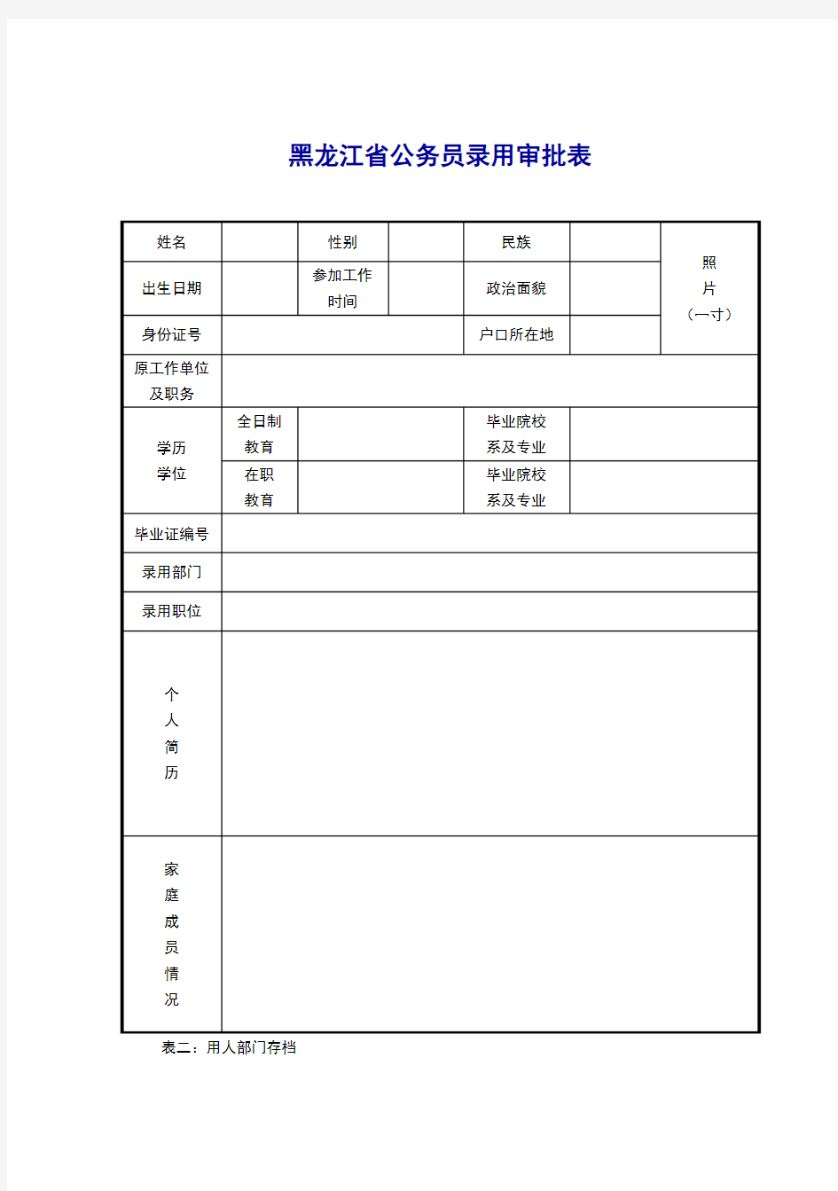 黑龙江省公务员录用审批表