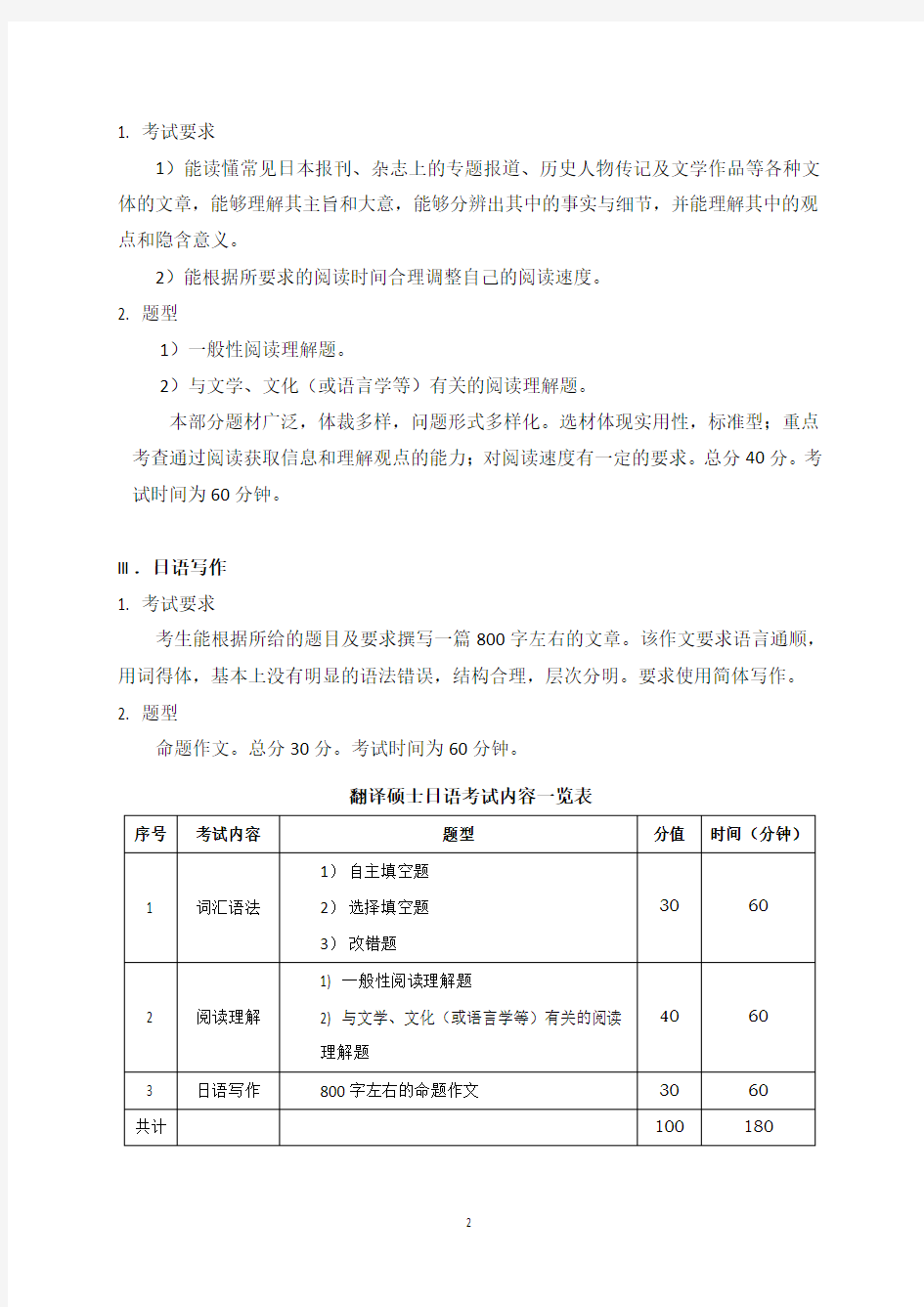 213-翻译硕士日语考试大纲