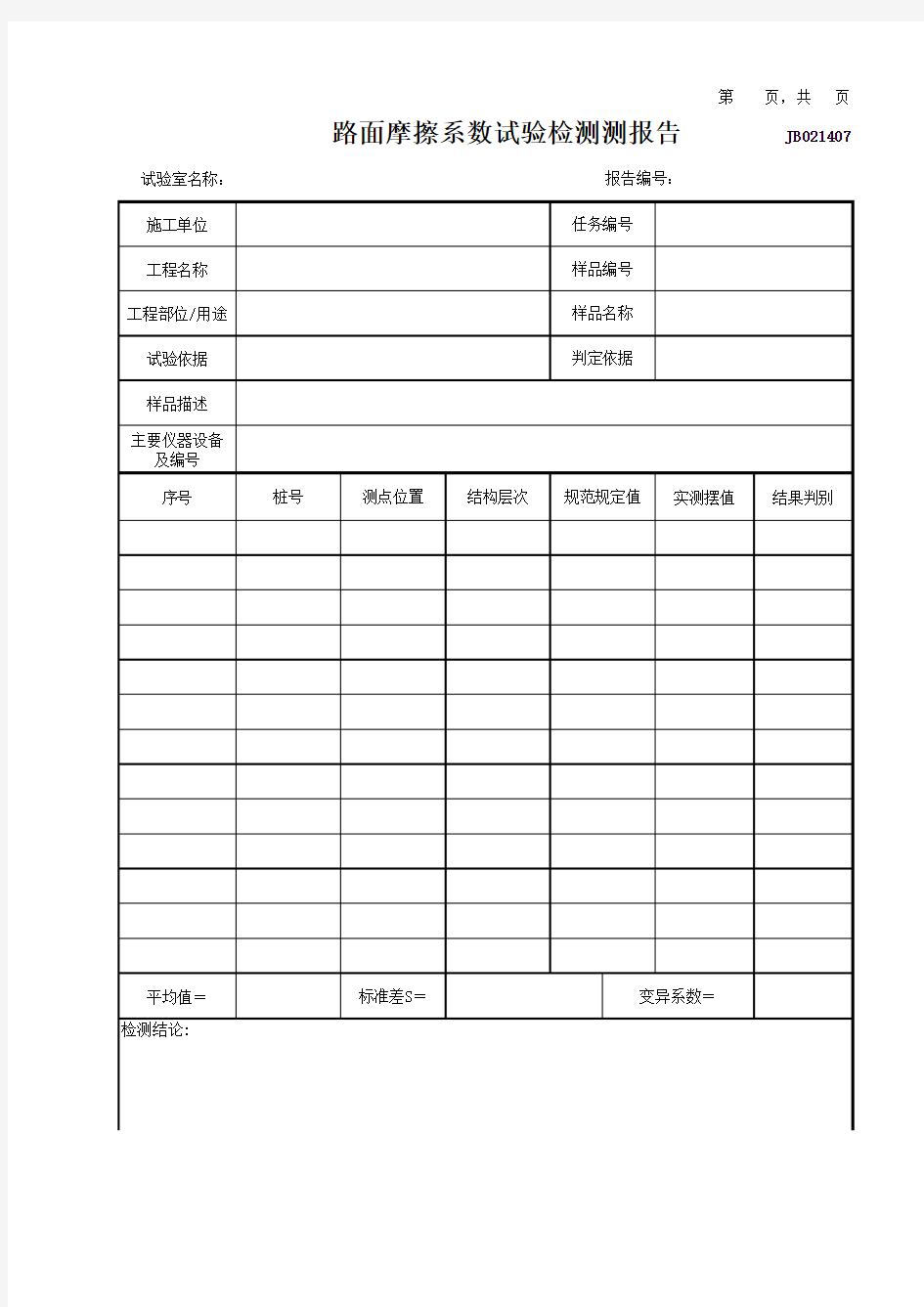 路面摩擦系数试验检测报告