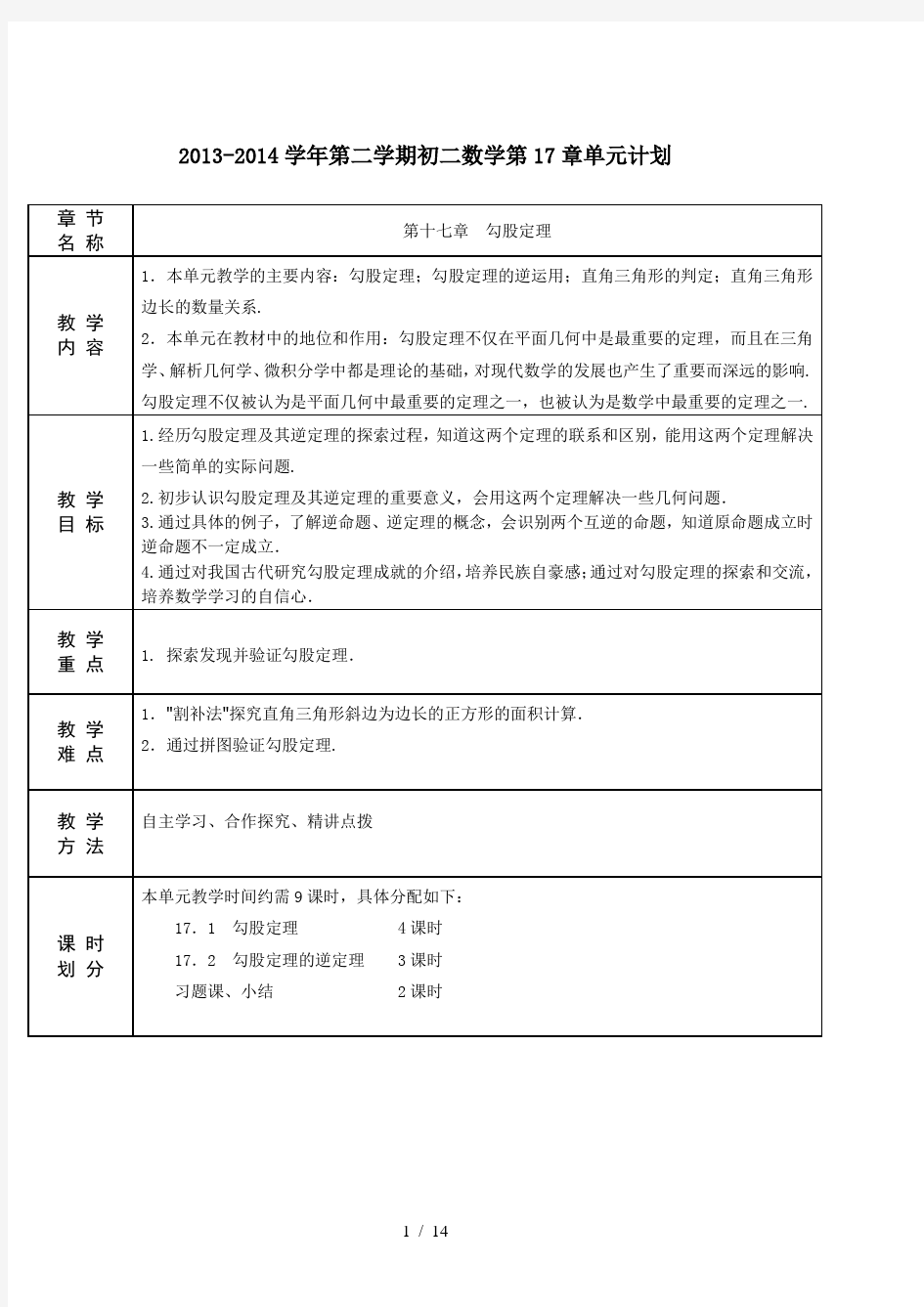 第17章勾股定理整章教案共6份