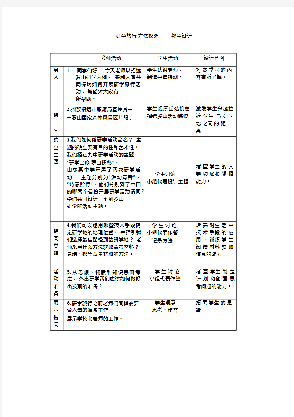 高中综合实践《研学旅行方法探究》优质教案、教学设计