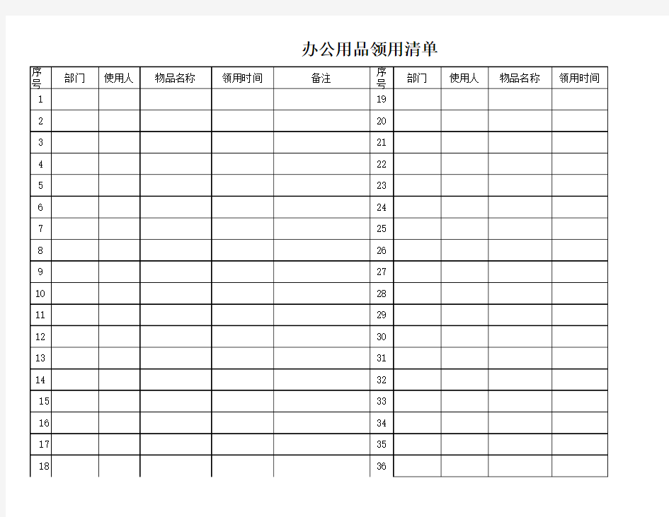 办公室物品领用清单