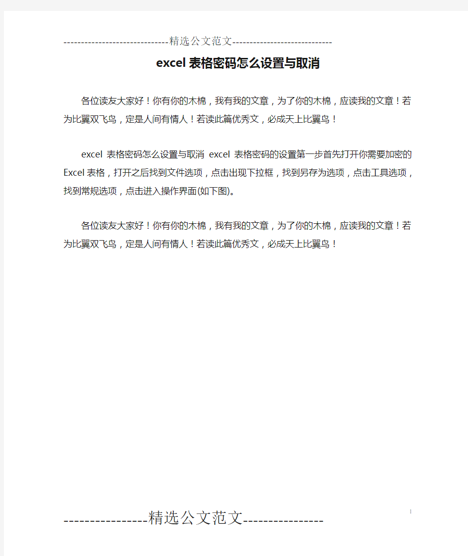 excel表格密码怎么设置与取消