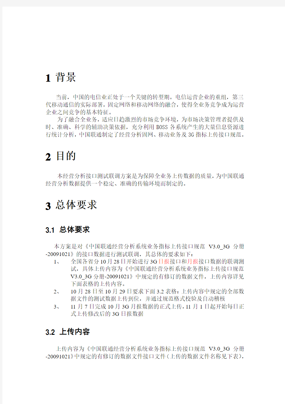 中国联通经营分析3G接口测试联调方案V11-20091021