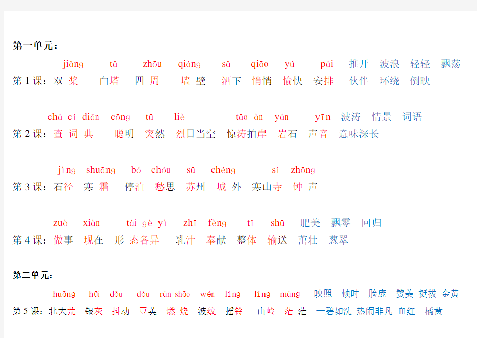 苏教版语文三年级上册字词一览表(注有拼音)