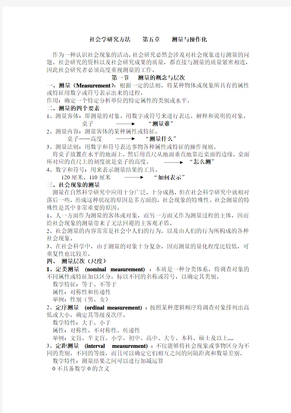 社会学研究方法    第五章    测量与操作化 精心整理