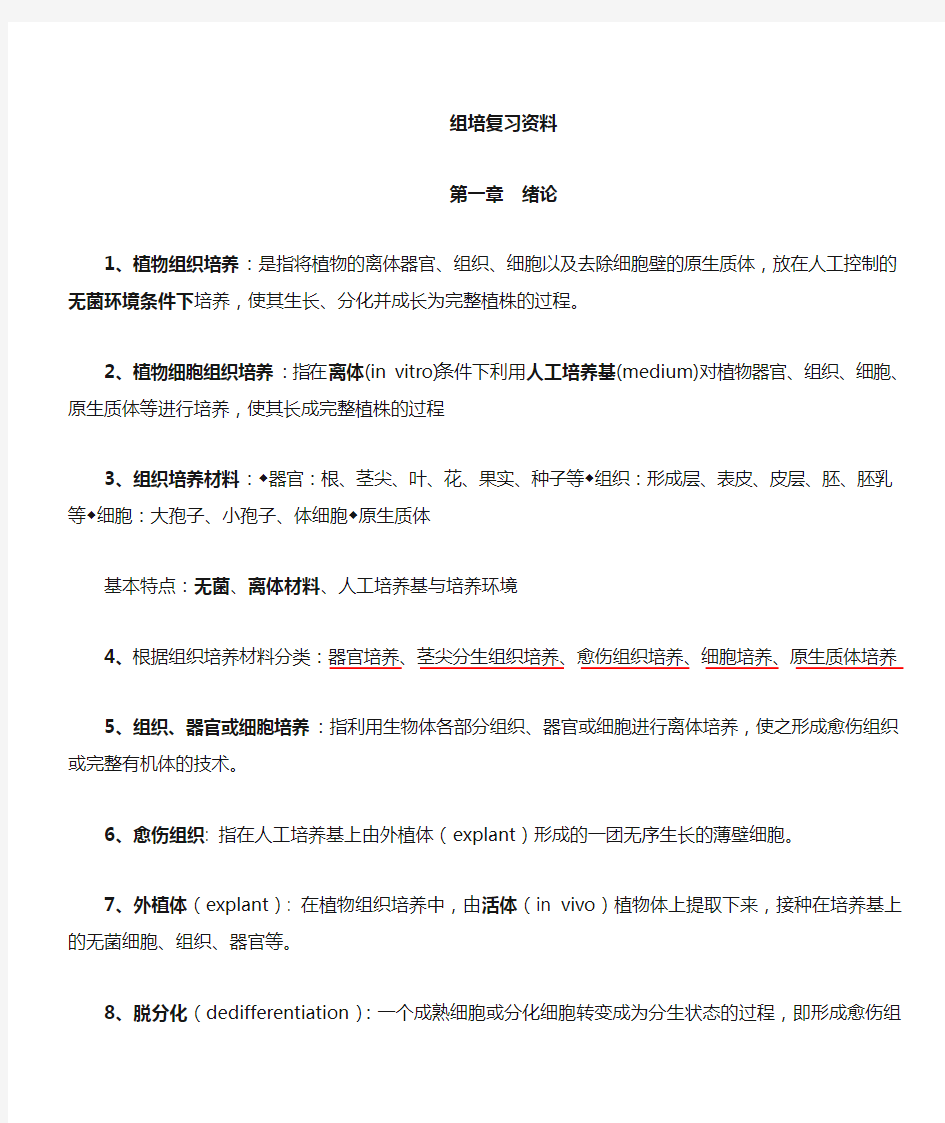 植物组织培养复习资料