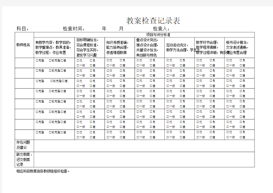 教案检查记录表