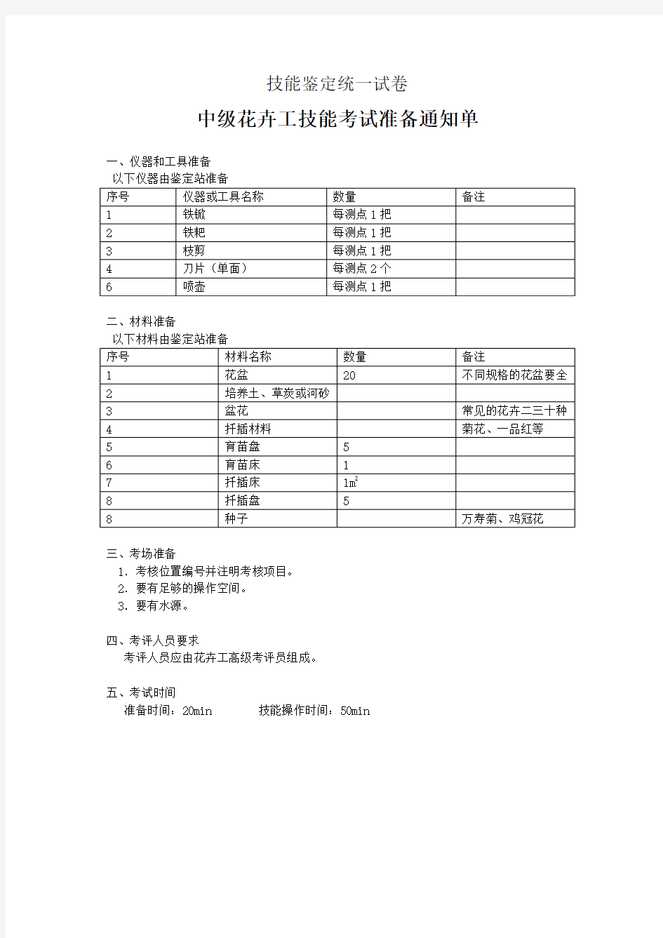 花卉工中级技能操作题