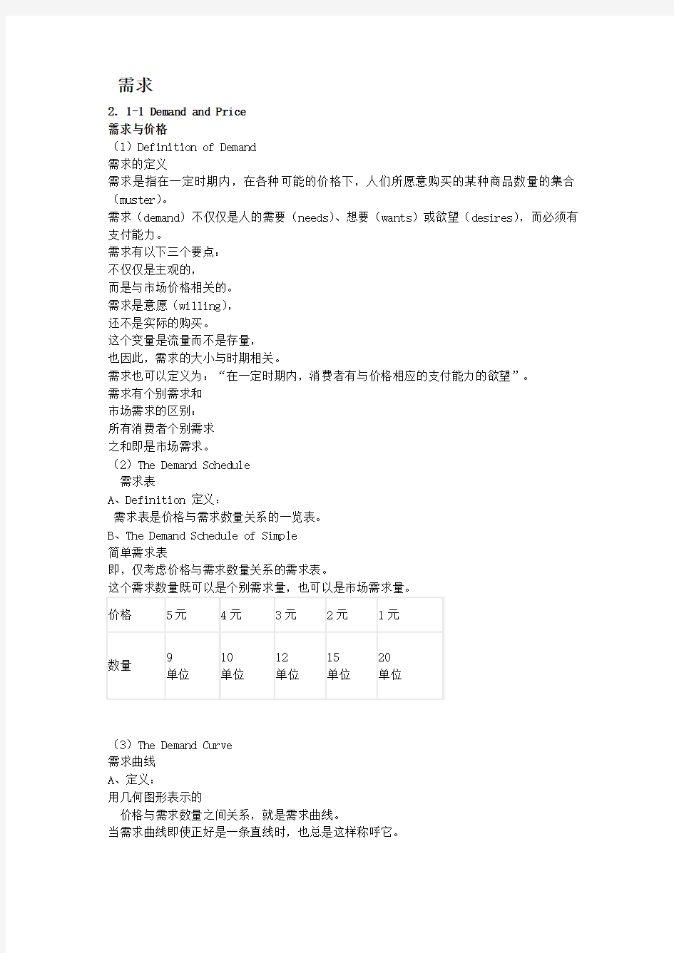 2微观经济学需求供给与价格