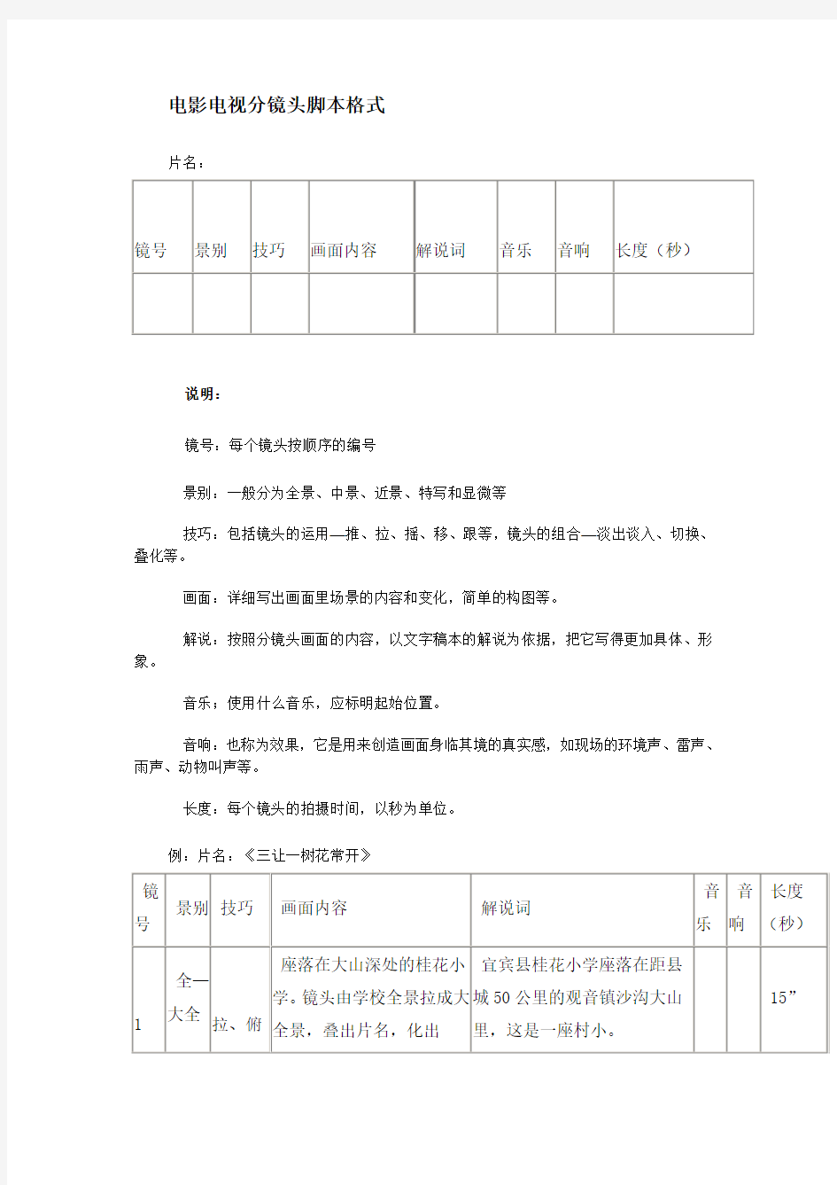 电影电视分镜头脚本格式