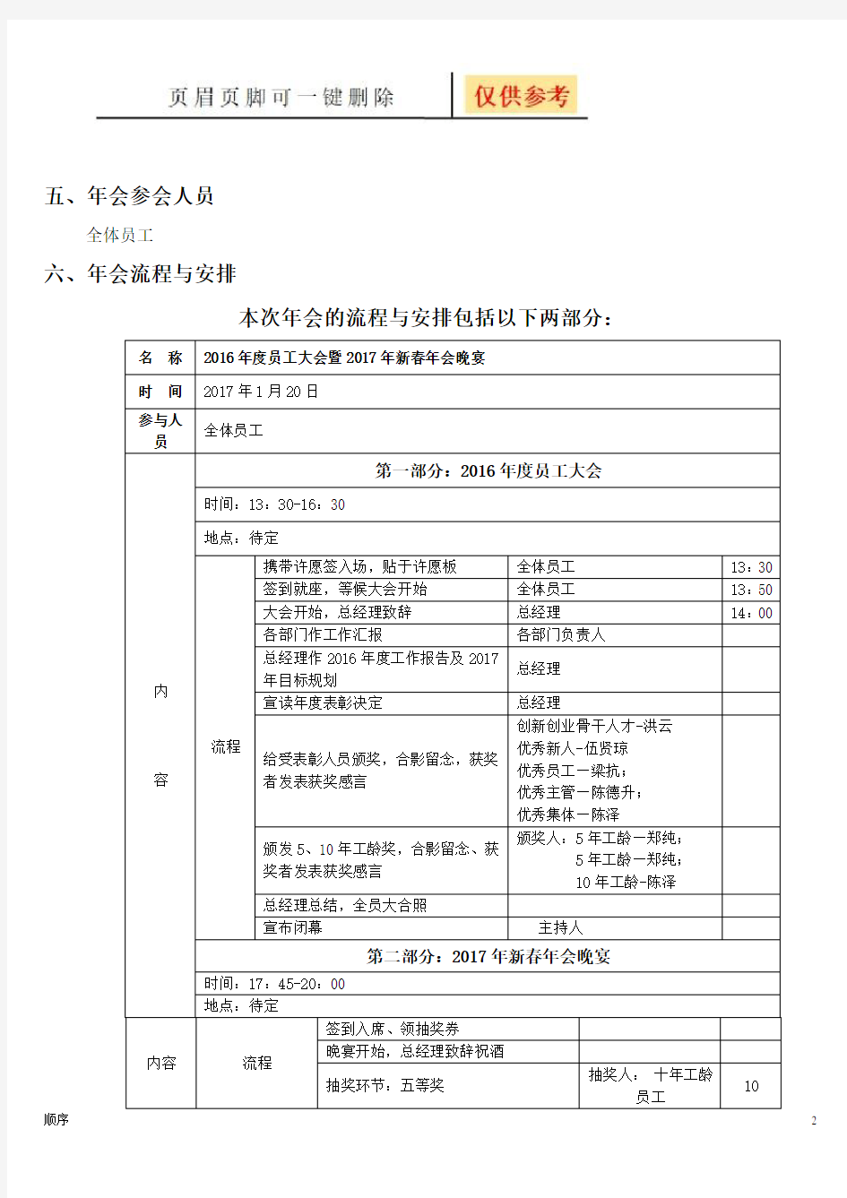 2017年会方案流程安排(苍松书屋)