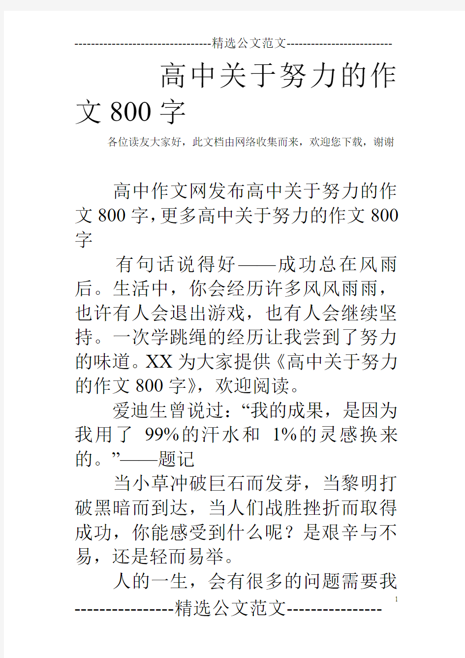 高中关于努力的作文800字