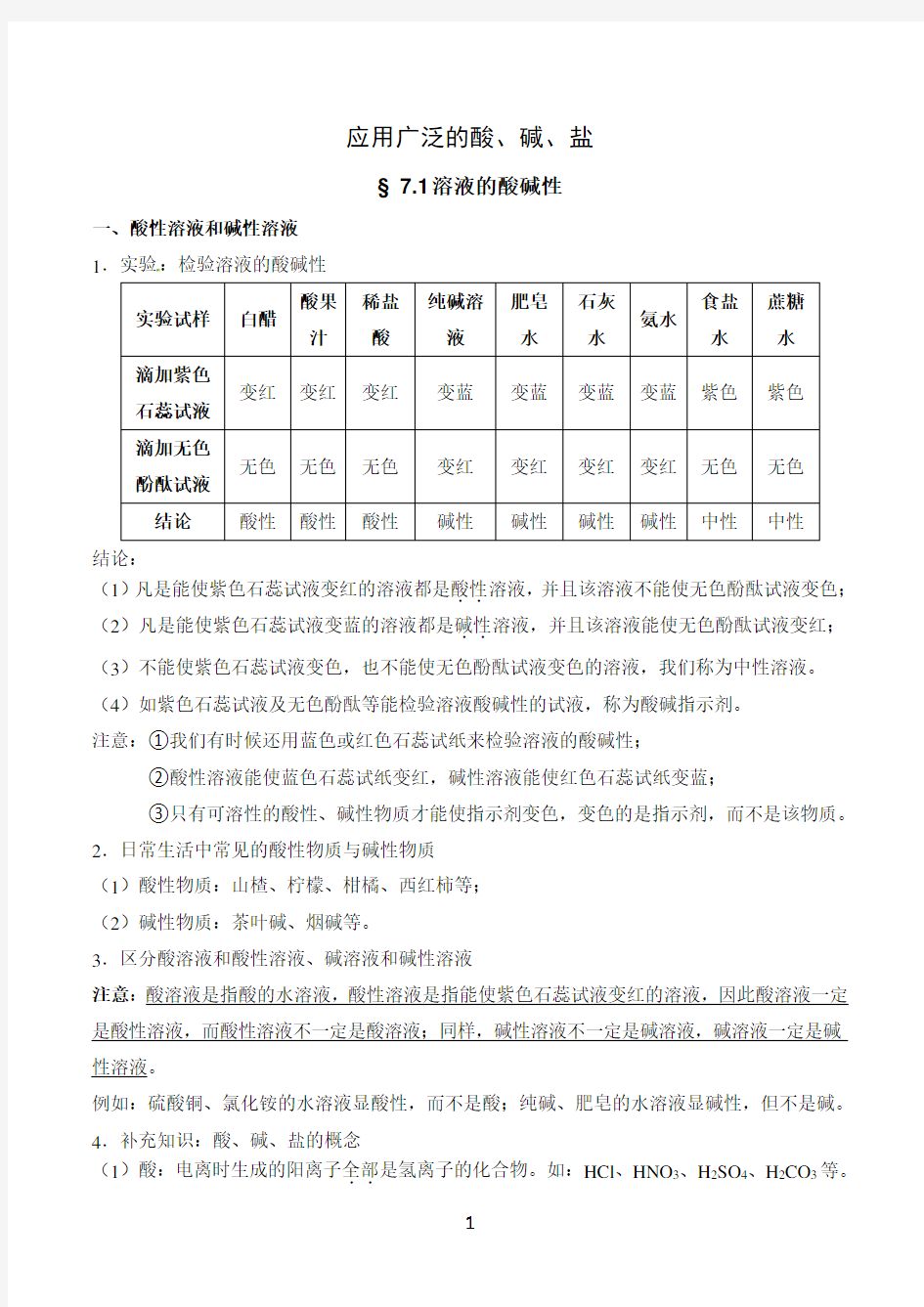 (完整版)初三化学酸碱盐知识点(最全整理版)