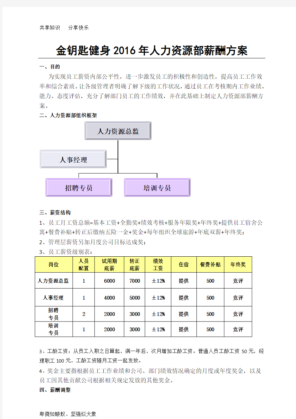 人力资源部薪酬方案